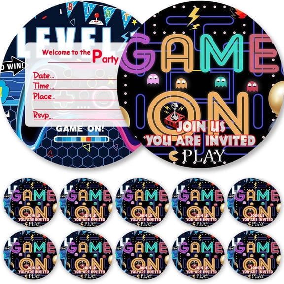 Invitations Cards Video Game Level 10th Glitter Theme Birthday Party Favors Invites Greeting Supplies Decorations Fill in 10ps