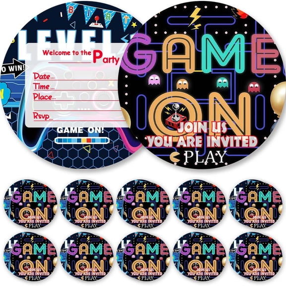Invitations Cards Video Game Level 13th Glitter Theme Birthday Party Favors Invites Greeting Supplies Decorations Fill in 10ps