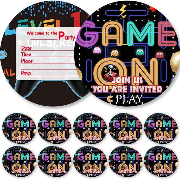 Invitations Cards Video Game Level 14th Glitter Theme Birthday Party Favors Invites Greeting Supplies Decorations Fill in 10ps