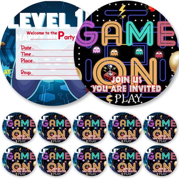 Invitations Cards Video Game Level 15th Glitter Theme Birthday Party Favors Invites Greeting Supplies Decorations Fill in 10ps
