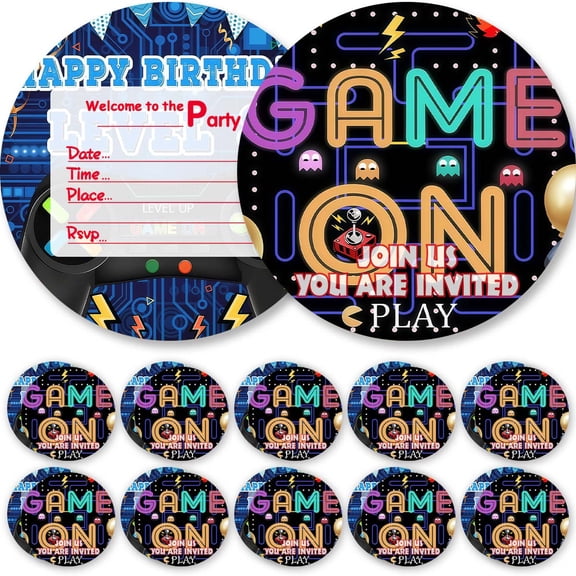 Invitations Cards Video Game Level 8th Glitter Theme Birthday Party Favors Invites Greeting Supplies Decorations Fill in 10ps