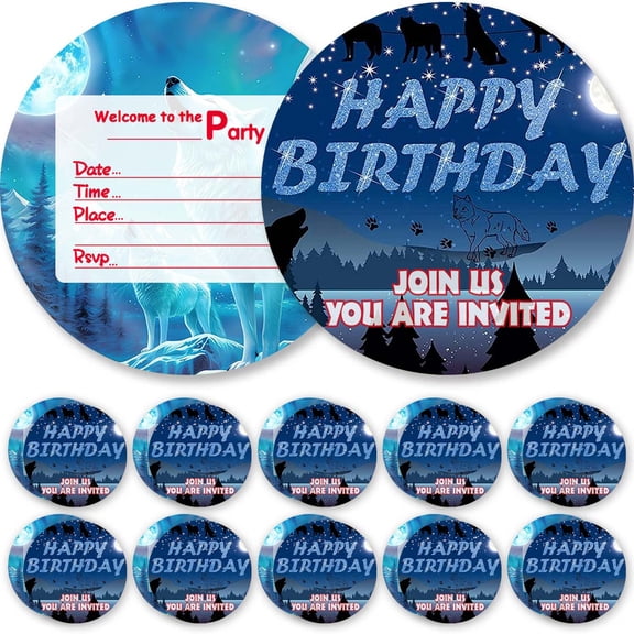 Invitations Cards Wolf Galaxy Glitter Theme Birthday Party Favors Invites Greeting Supplies Decorations Fill in 10ps