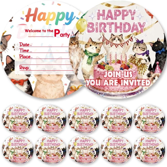 Invitations Cat Kitty Kitten Glitter Theme Cards Invites Greeting Birthday Party Favors Supplies Decorations Stock Bulk Fill in 10pcs