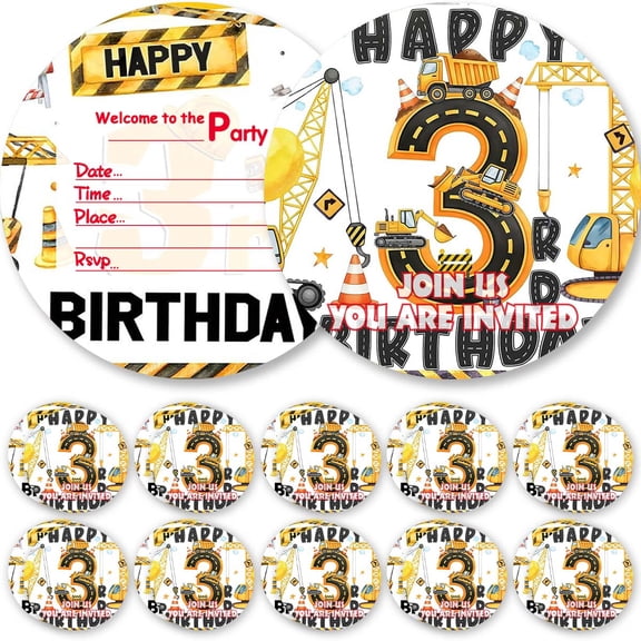 Invitations Construction 3rd Building Glitter Theme Cards Invites Greeting Birthday Party Favors Supplies Decorations Stock Bulk Fill in 10pcs