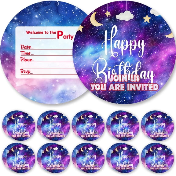 Invitations Cards Galaxy Sky Outer Universe Planet Glitter Theme Birthday Party Favors Invites Greeting Supplies Decorations Fill in 10ps