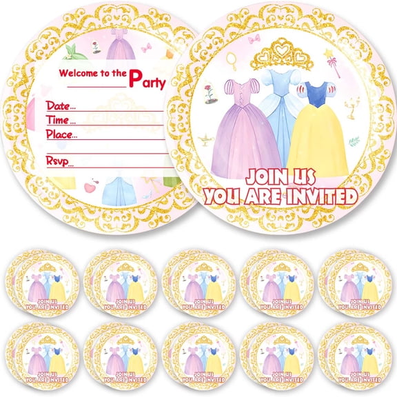 Invitations Princess Dress Glitter Theme Cards Invites Greeting Birthday Party Favors Supplies Decorations Stock Bulk Fill in 10pcs