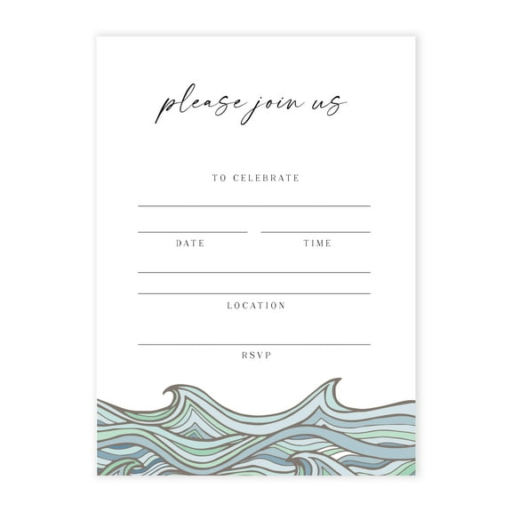 Truly Inspired Paper Co. Invitations, Fun Ocean Waves, 25 Invitations and 25 Envelopes, 5 x 7 Inches