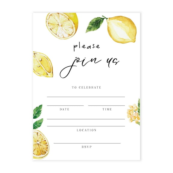 Truly Inspired Paper Co. Lemon Theme Printed Invitations, 25 Count, 5 x 7 Inches