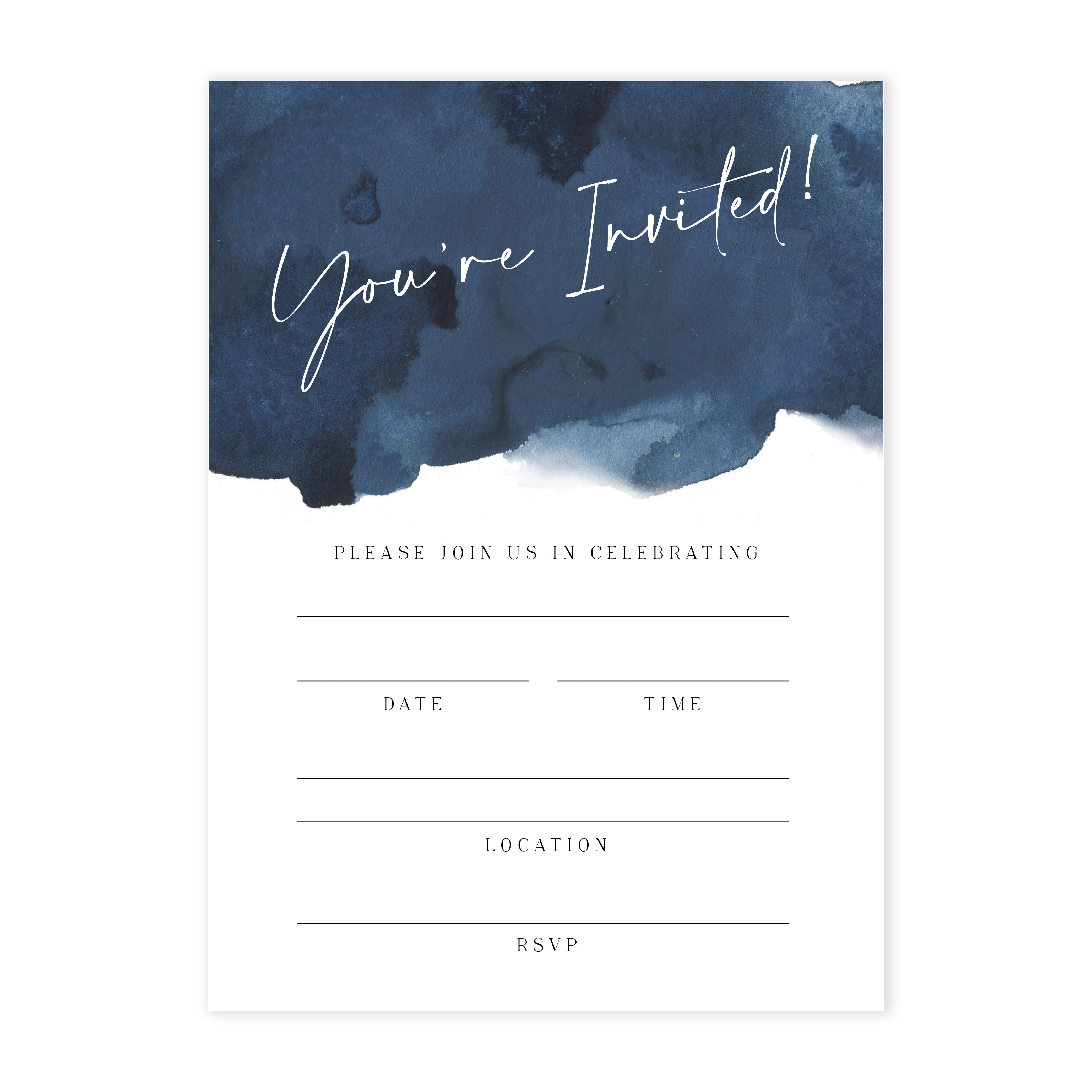 Truly Inspired Paper Co. Navy Watercolor Printed Invitations, 25 Pack, 5x7  Inch - Walmart.com, image size:4167x4167