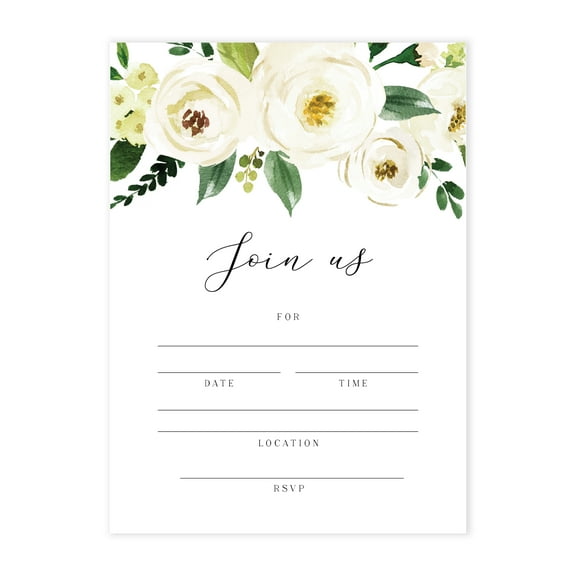 Truly Inspired Paper Co. Invitations, Soft White Florals, 25 Pack, 5x7 Inch