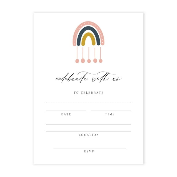Truly Inspired Paper Co. Watercolor Rainbow Invitations, 25 Pack, 5x7 Inch