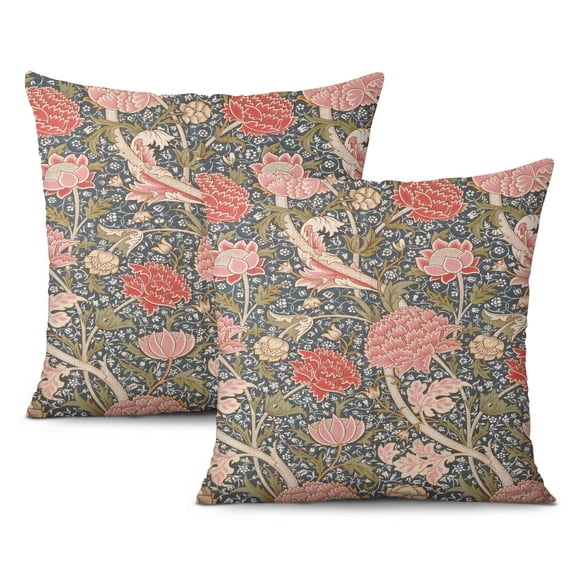 Inviting Vintage Floral Cotton Linen Pillow Cover Set – 16x16 Inch Rustic Throw Cushion Covers for Sofa, Couch, Pack of 2