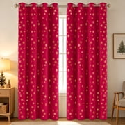 Invoibler Red Velvet Christmas Blackout Curtains, Gold Foil Snowflake Thermal Insulated Grommet Window Drapes, 52"x84", Set of 2 Panels