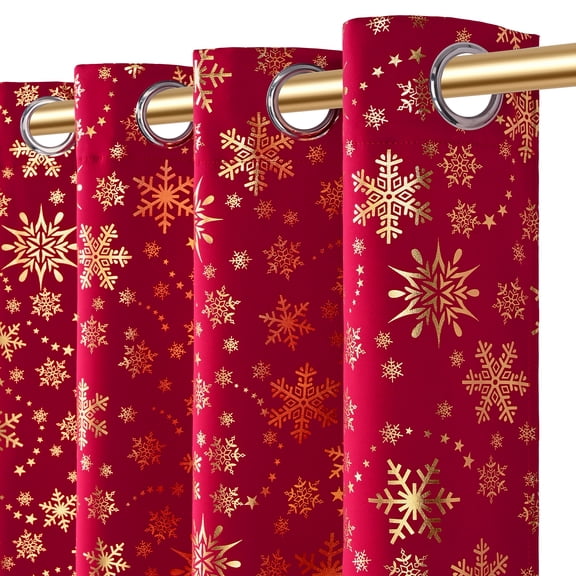 FRAMICS Gold Snowflake Foil Print Christmas Curtains, Thermal Insulated Blackout Curtains for Living Room and Bedroom, Christmas Grommet Window Curtains Drapes, 52" x 84", Red, Set of 2 Panels