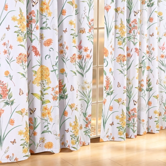Invoibler Linen Vintage Wildflower Farmhouse Curtains, Light Filtering Drapes for Bedroom Living Room, 52"W x 84"L, 2 Panels