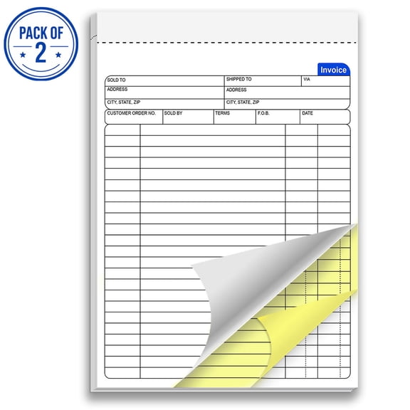 Invoice Book, 2 Part Carbonless NCR Forms - 8.5 x 11 Invoice Pad, 50 Sheets, No Carbon Required Duplicate Sales Order Book for Small Business, Made in USA
