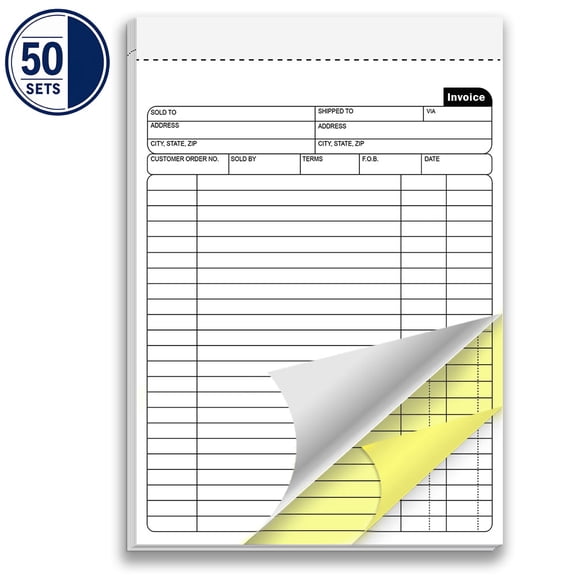 Invoice Notepad 2-Part Carbonless NCR Book 8.5 x 11 Inches 50 Sets 100 Sheets For Contractors, Service Calls, Sales, Billing and Customer Records