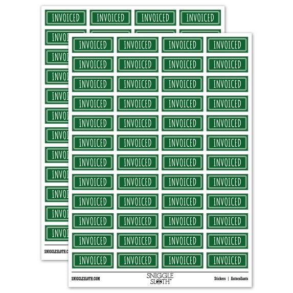 Invoiced Double Line Border Billed Sticker Set - Dark Green - Gloss Finish - 1.25" Mini