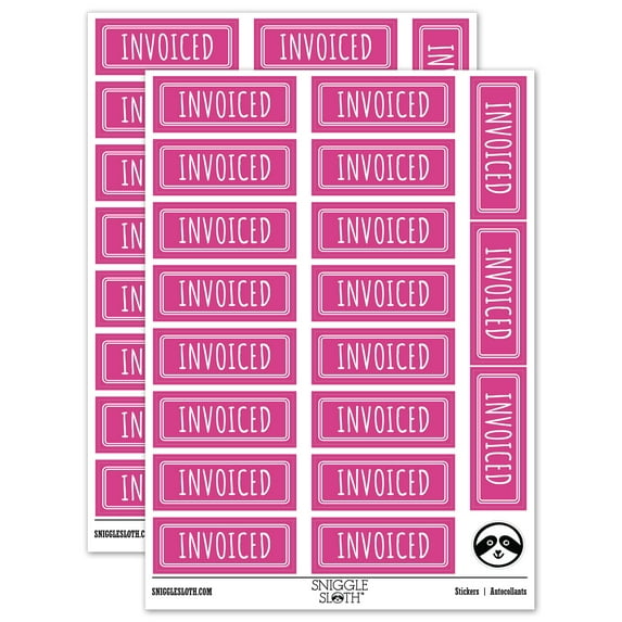 Invoiced Double Line Border Billed Sticker Set - Hot Pink - Matte Finish - 2.00" Large