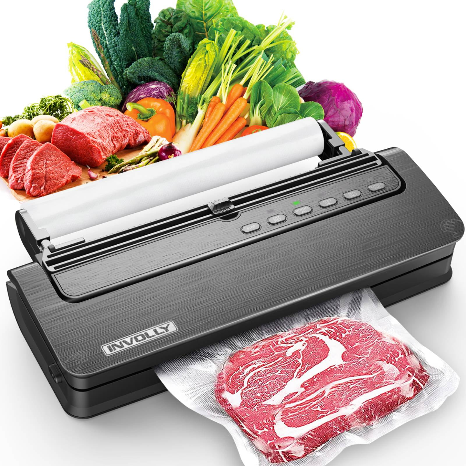 Automatic Food Vacuum Sealer Machine | Beelicious Pro 80Kpa 8-in-1 Food Vacuum Saver with Starter Kits | 15 Bags, Pulse Function, Moist&Dry Mode and
