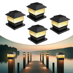 Involux LED Solar Powered Post Light Outdoor, 4 Pack Modern Deck Fence Cap Lights for 4x4 6x6 Posts Waterproof 50 Lumen 3 Modes Black Patio Walkway Decor Lights IL0114-08