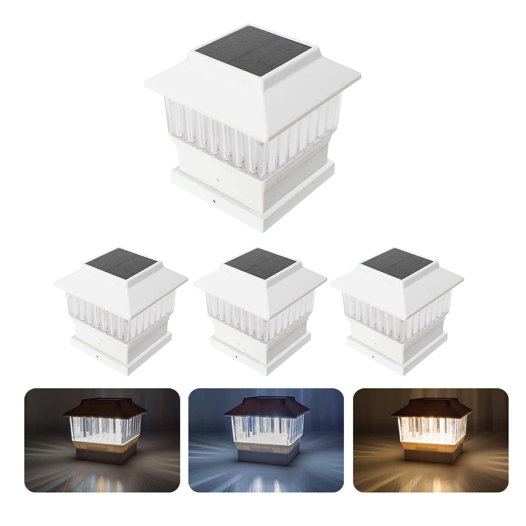 Involux Outdoor Solar Powered Deck Fence Post Lights, Fit 4x4 5x5 Posts 50 Lumen 3 Modes Modern White LED Post Cap Light 4 Pack Waterproof Garden Porch Patio Decor IL0124-06