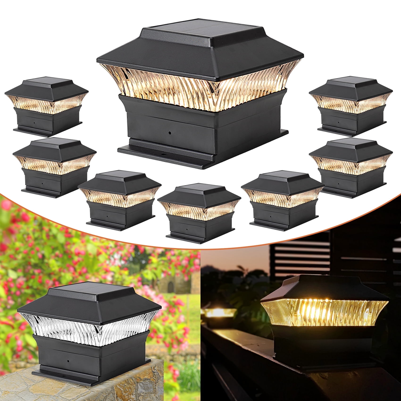 Involux Solar Post Cap Lights Outdoor, Waterproof LED Deck Fence Post Light for 4x4 Vinyl Post and Wooden Flat Surface 25 Lumen 3000K Warm White Garden Patio Decoration Light, Black 8 Pack IL0108-08