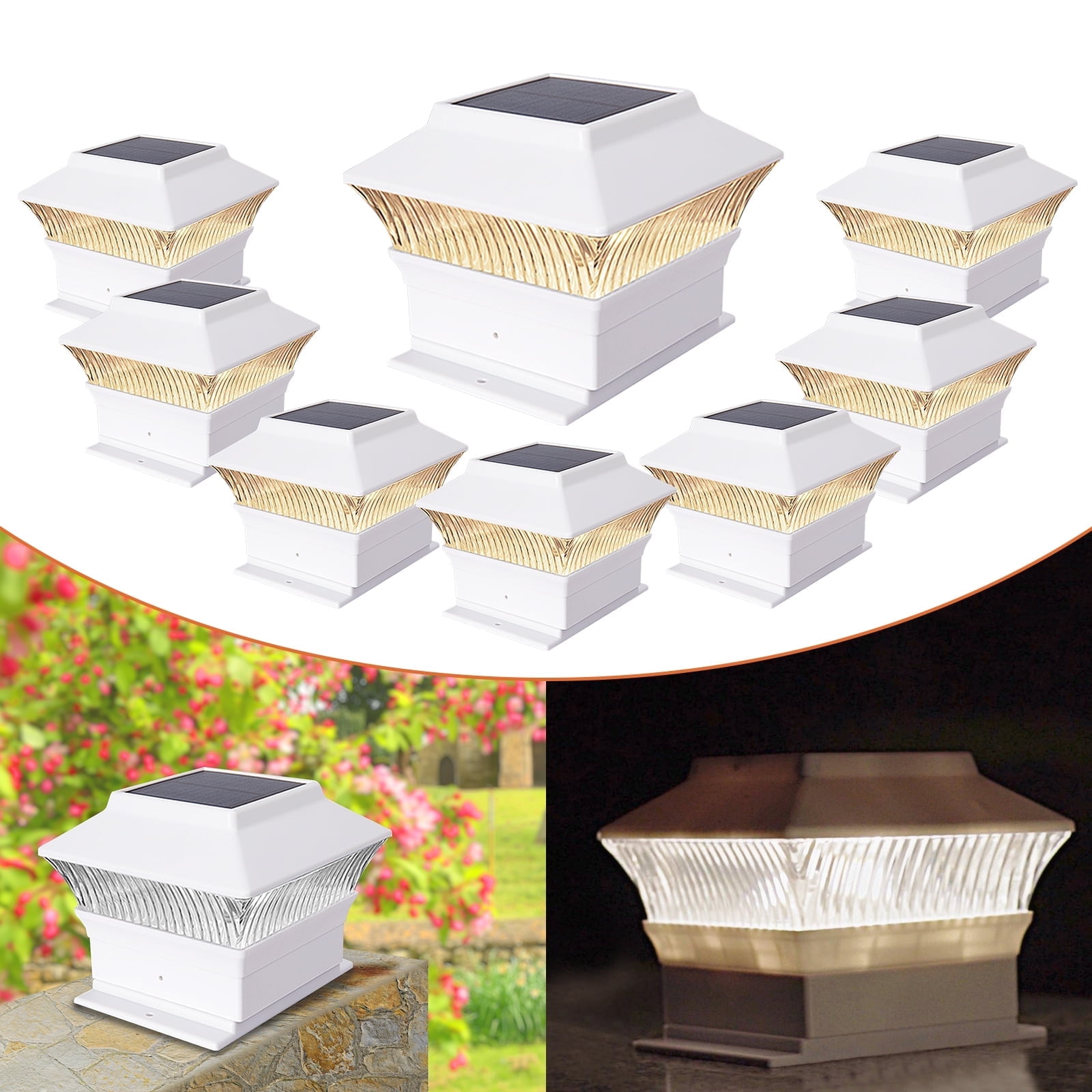 Involux Solar Post Light Outdoor, Waterproof LED Deck Fence Post Cap Light for 4x4 Vinyl Post and Wooden Flat Surface 25 Lumen 3000K Warm White Yard Patio Decoration Light, White 8 Pack IL0108-06