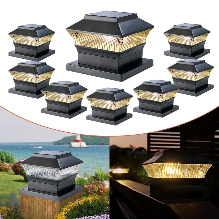 VOLISUN Solar Fence Post Cap Lights 12pack, Black Solar Deck Cap Flame Light Outdoor Waterproof...