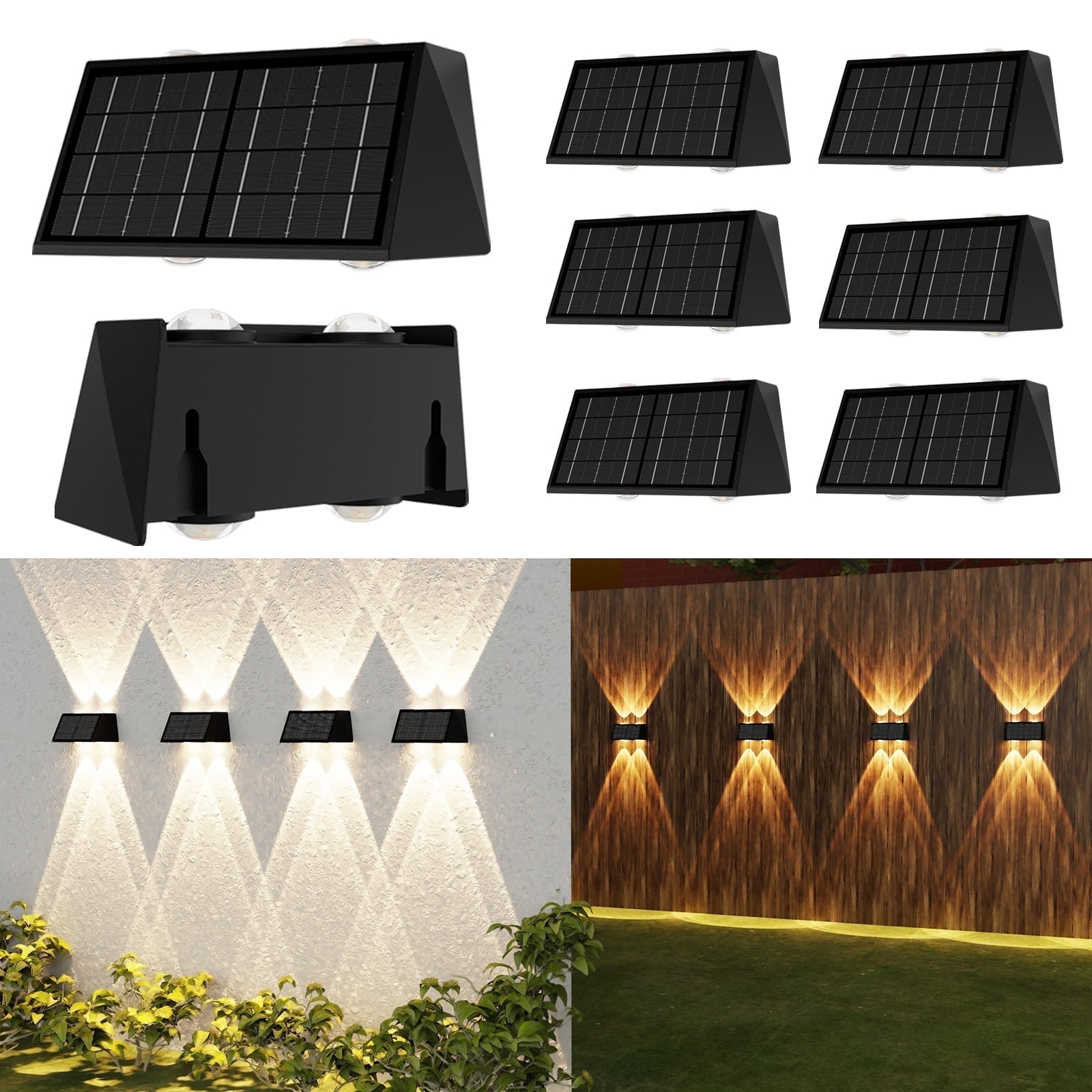 Involux Solar Wall Mounted Lights, Up & Down LED Fence Lighting, 50LM/25LM 3000K/6500K 4 Modes, Outdoor IP65 Waterproof, Screw/Adhesive Mount for Garden Path Deck Yard 8-Pack IL0908-08