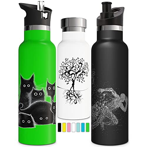  Green Vacuum Flask Set - Insulated Water Bottle w/ 3 Cups Gift  Set - Thermos Water Bottle for Hot and Cold Drinks - Reusable Stainless  Steel Water Bottles for Indoor and