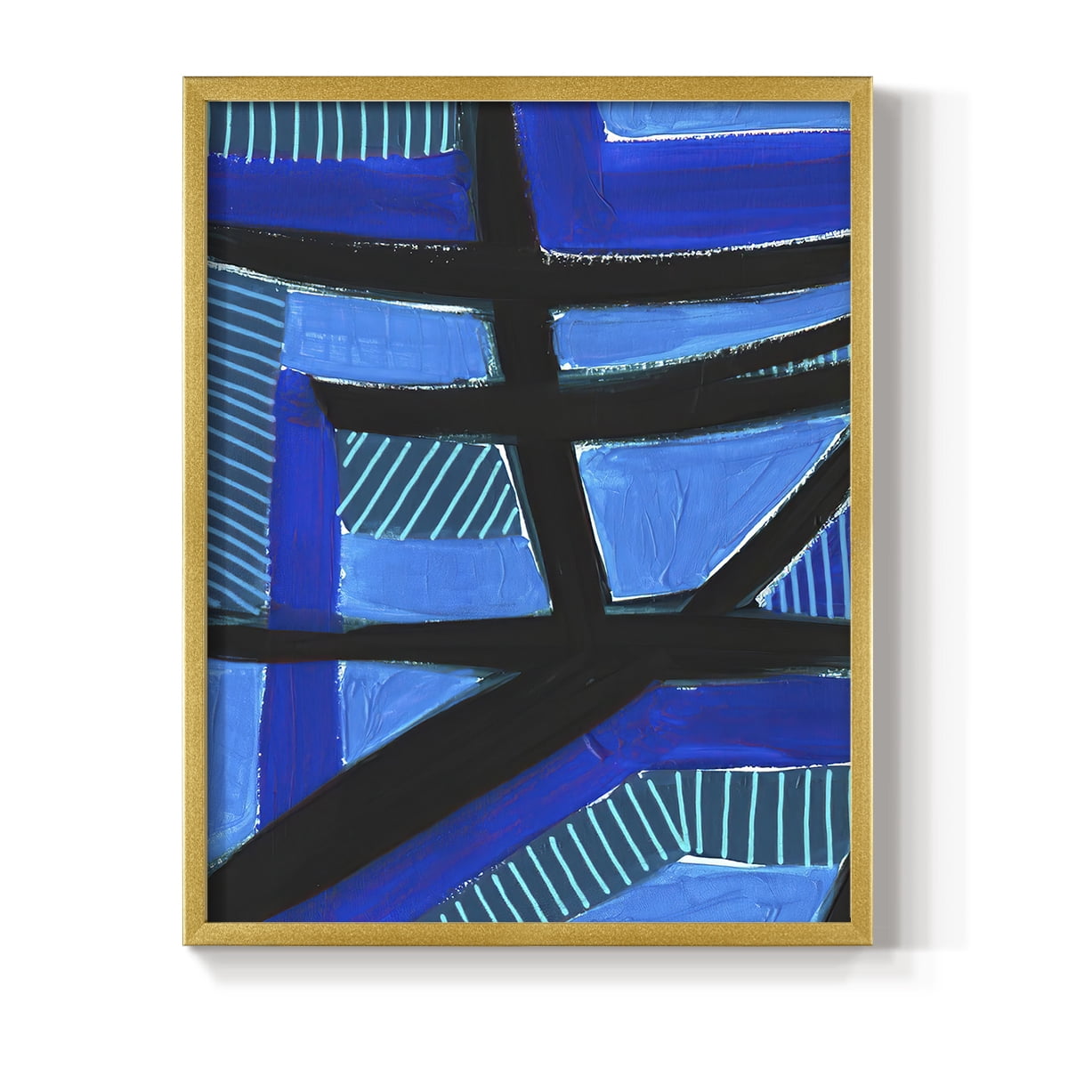 Involved Blues I Framed Print in Gold Solid Wood Framed Print No Nail Hanging