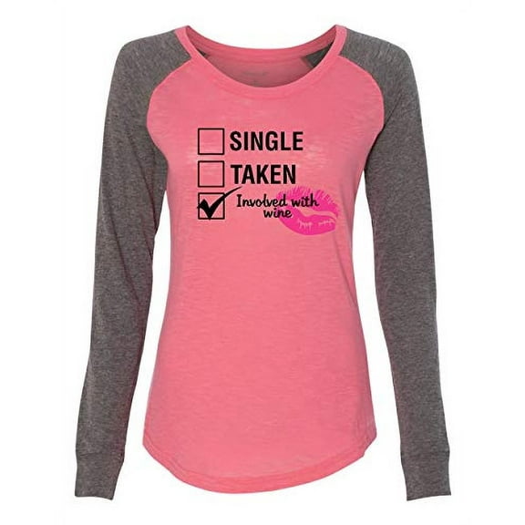 Involved with Wine Valentine's Day Women's Raglan Long Sleeve Shirt-Coral/Granite-Medium