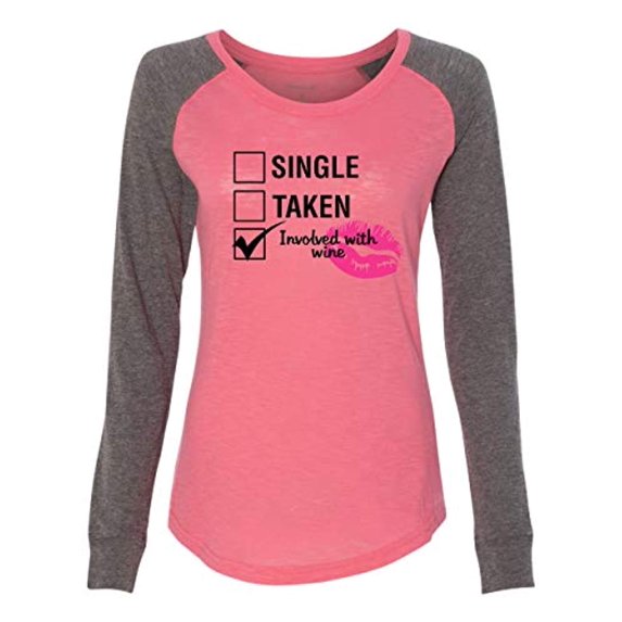 Involved with Wine Valentine's Day Women's Raglan Long Sleeve Shirt-Coral/Granite-XXL