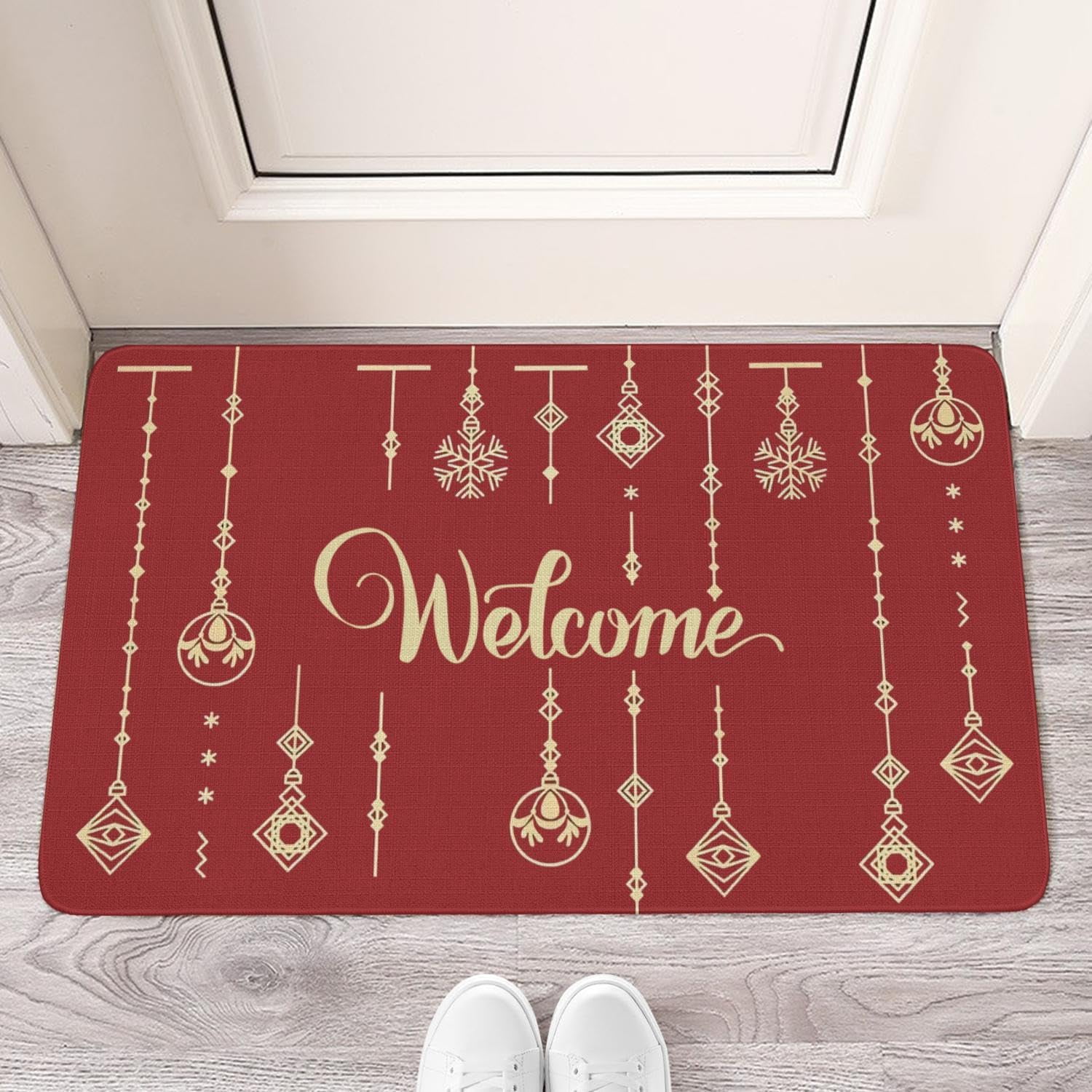 Invuni Christmas Welcome Door Mat Indoor & Outdoor Front Entrance Doormat Linen Rug Heavy Rubber Backing for Non Slip Home Decor, 30" X 17"