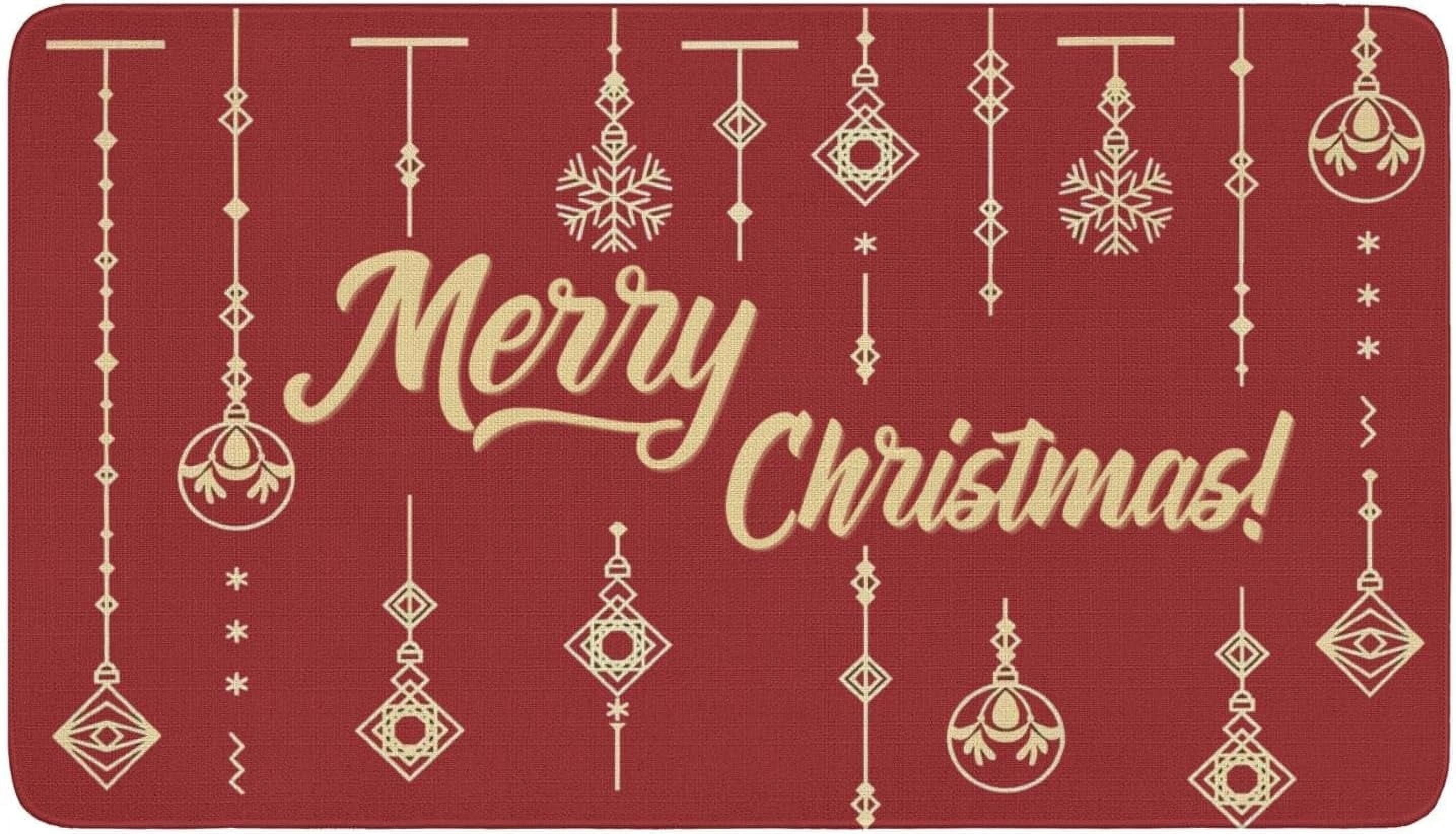 Invuni Merry Christmas Door Mat Indoor & Outdoor Front Entrance Doormat Linen Rug Heavy Rubber Backing for Non Slip Home Decor, 30" X 17"