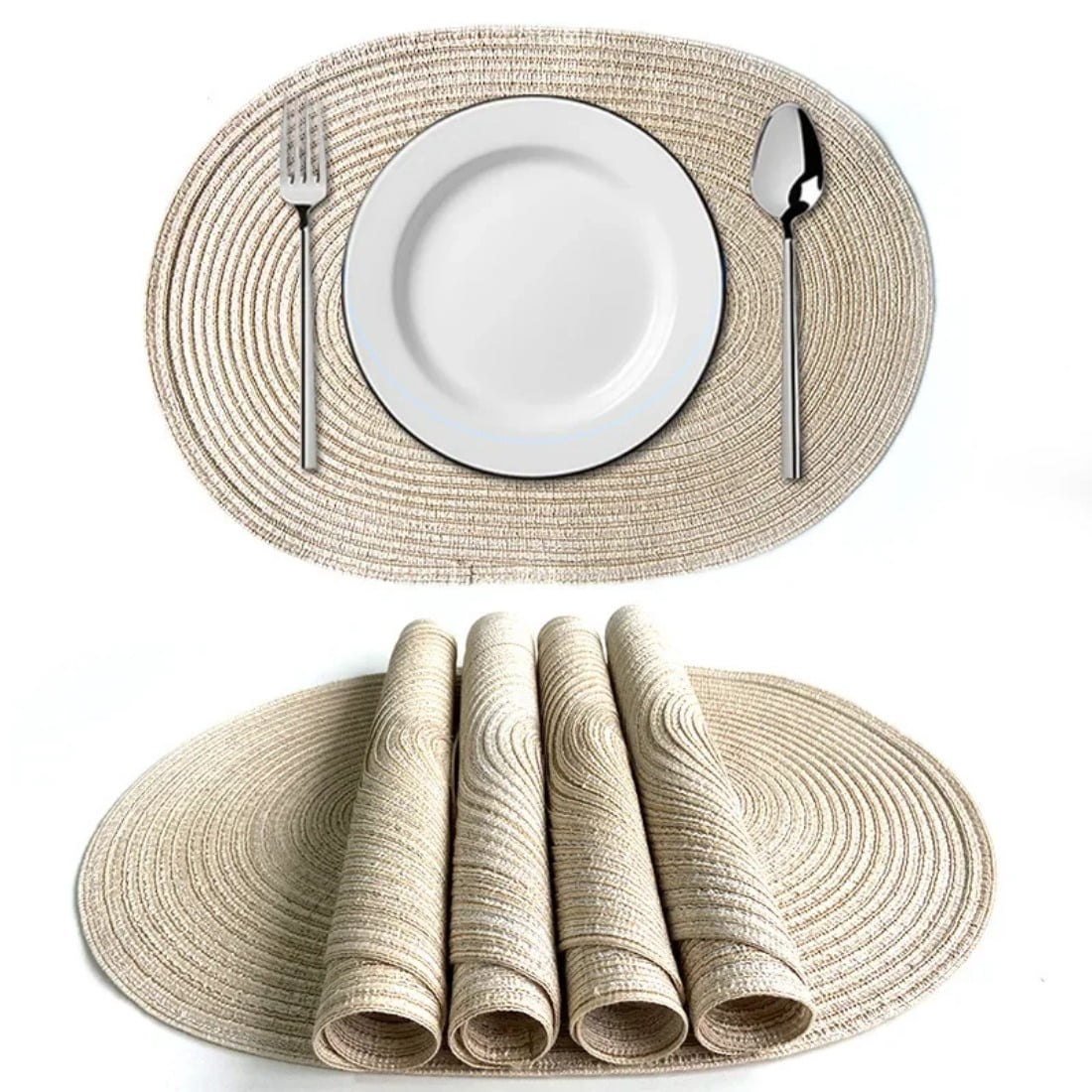 Inyahome Round Oval Braided Table Place Mats Pad for Dining Table Patio ...