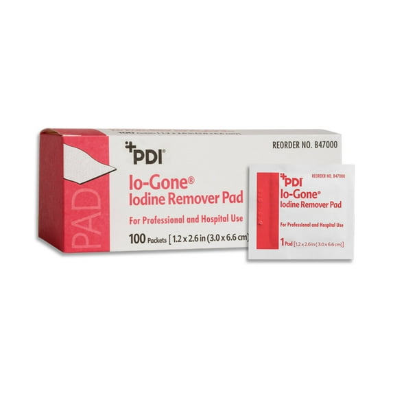 Io-Gone Iodine Removal Wipes, Isopropyl Alcohol and Sodium Thiosulfate, 100 Count, 10 Packs, 1000 Total