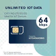 IoTDataWorks Unlimited IoT SIM Card with 12-Month Service | No Contracts, No Usage Limits | Prepaid IoT SIM Card at 64 kbps for CAT1, NB-IoT, 4G LTE/3G/2G Devices | NO Voice/SMS | NO Video Streaming