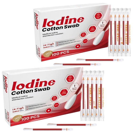Iodine Cotton Swabs 200 Pack Individually Sealed, Medical Disinfection for Wounds Skin First Aid Kit
