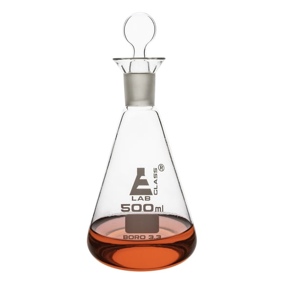 Iodine Flask, 500ml - With Interchangeable Stopper, Socket Size 24/29 - Borosilicate Glass - Eisco Labs