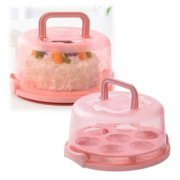 Iodue Bakeware Cake Container Plastic Cover Lid Cake Cupcake Holder Portable Round Two Base For Cookies Fruit Etc