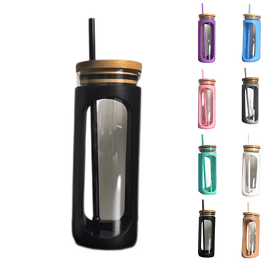 Iodue Tumbler with Straw Kodrine 20oz Glass Water Tumble With And Lid Lids Water Bottle Iced Coffee Cup Reusable Wide Mouth Smoothie Cups Silicone Protective Sleeve Grey