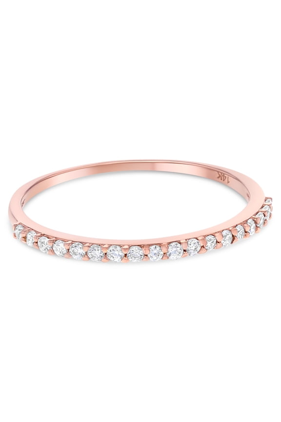 - 14K Rose Solid Gold 1.5MM CZ Women's Stackable Half Eternity Wedding Anniversary Ring Band- Size 6