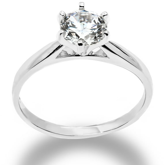 Ioka - 14K Solid White Gold 1.25 Ct. Round Solitaire CZ Engagement Ring - Size 4.5