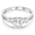 thumbnail image 1 of Ioka - 14K Solid White Gold 1.5 Ct. Princess Cut 3 Stone CZ Engagement Ring With Stones in Band - Size 4.5, 1 of 7