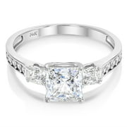 Ioka - 14K Solid White Gold 1.5 Ct. Princess Cut 3 Stone CZ Engagement Ring With Stones in Band - Size 6
