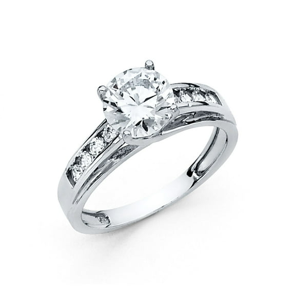Ioka -14K Solid White Gold 1.5 Ct Round Cut CZ Solitaire Women's 2.5MM Engagement Wedding Ring - size 5.5