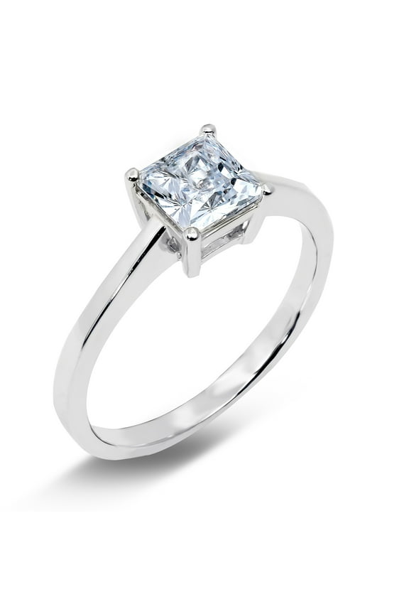 - 14K Solid White Gold 1 Ct. Princess cut Solitaire CZ Engagement Ring - Size 5.5