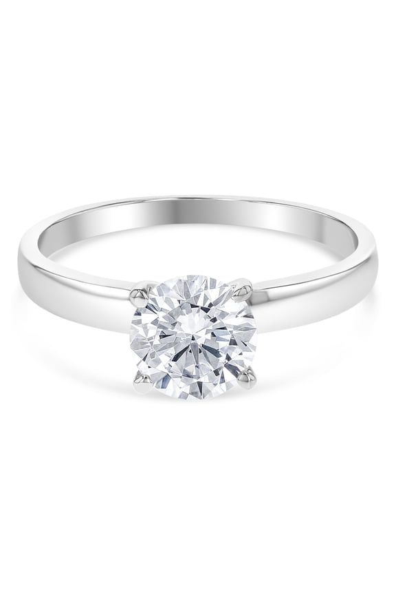 - 14K Solid White Gold 1 Ct. Round Solitaire CZ Engagement Ring - Size 4